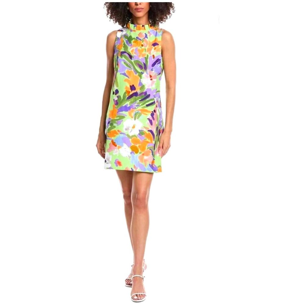 NWT Tyler Boe Ella Mini Dress Linen Blend Artsy Eclectic Multicolor Ruffle L